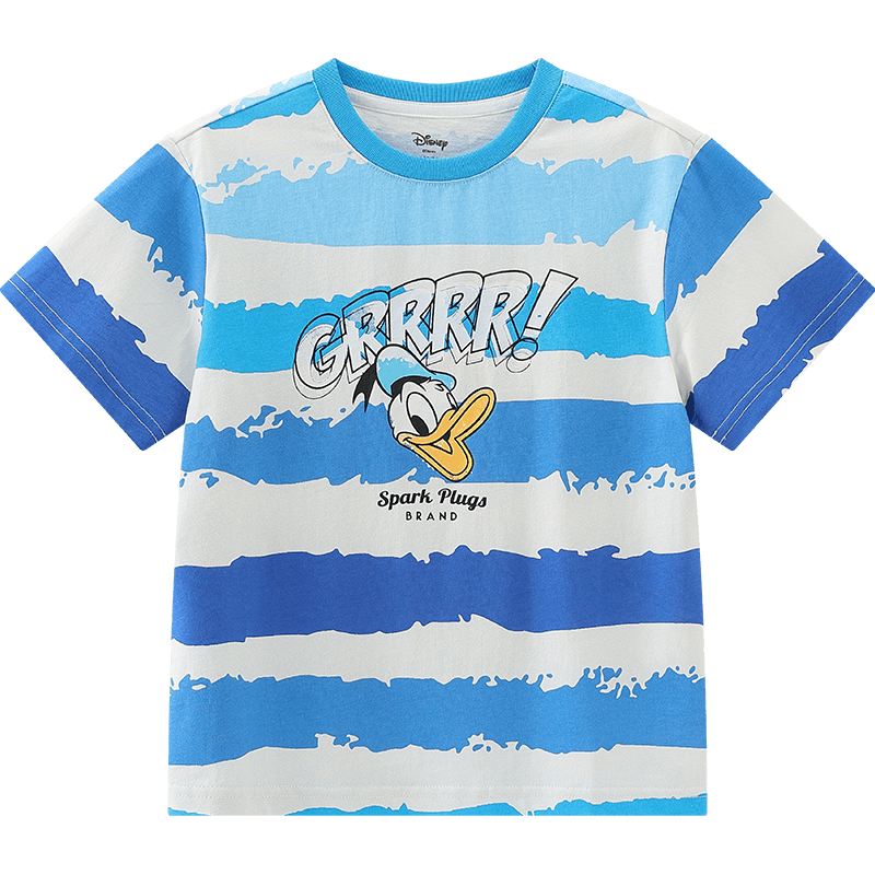 迪士尼（DISNEY）童装儿童男童棉质短袖T恤吸湿排汗亲肤软上衣24夏DB421BE19蓝140