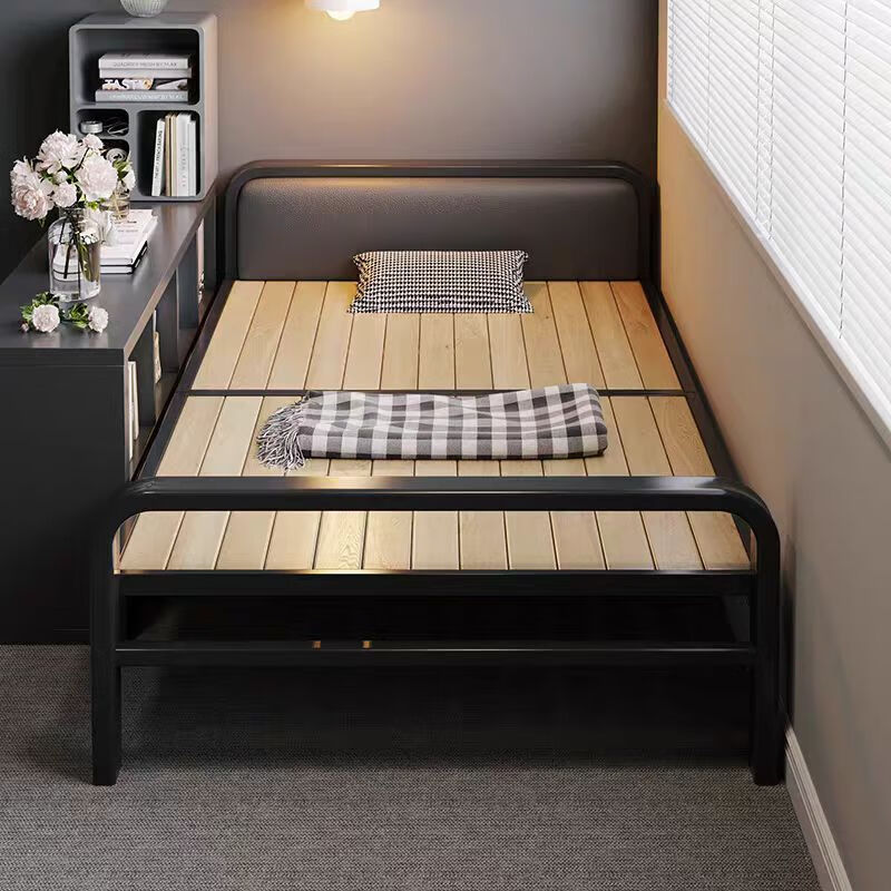 希昊折叠床单人实木床板家用午休成人办公室午睡简易床双人出租屋铁床 加粗加厚铁架床头80cm宽 单折