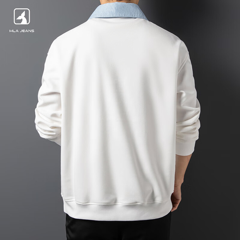 黑鲸男士卫衣春秋款假两件V领长袖高端休闲男装上衣 白色 2XL