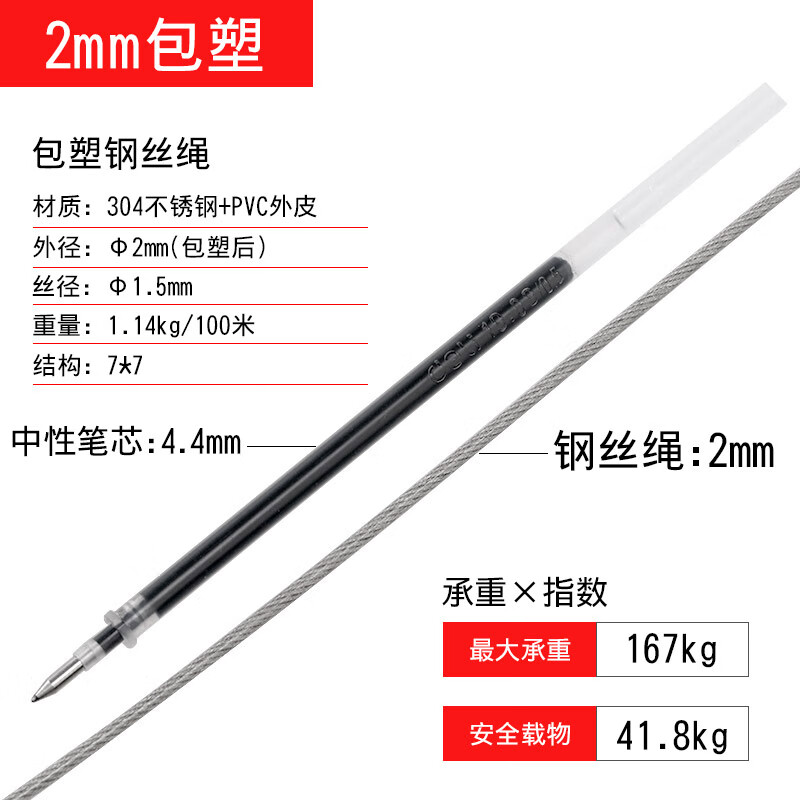 慶佳凱304不銹鋼透明包塑鋼絲繩包膠皮涂塑大棚葡萄架子細(xì)軟牽引晾衣繩 【304不銹鋼-包塑】2mm粗（10米