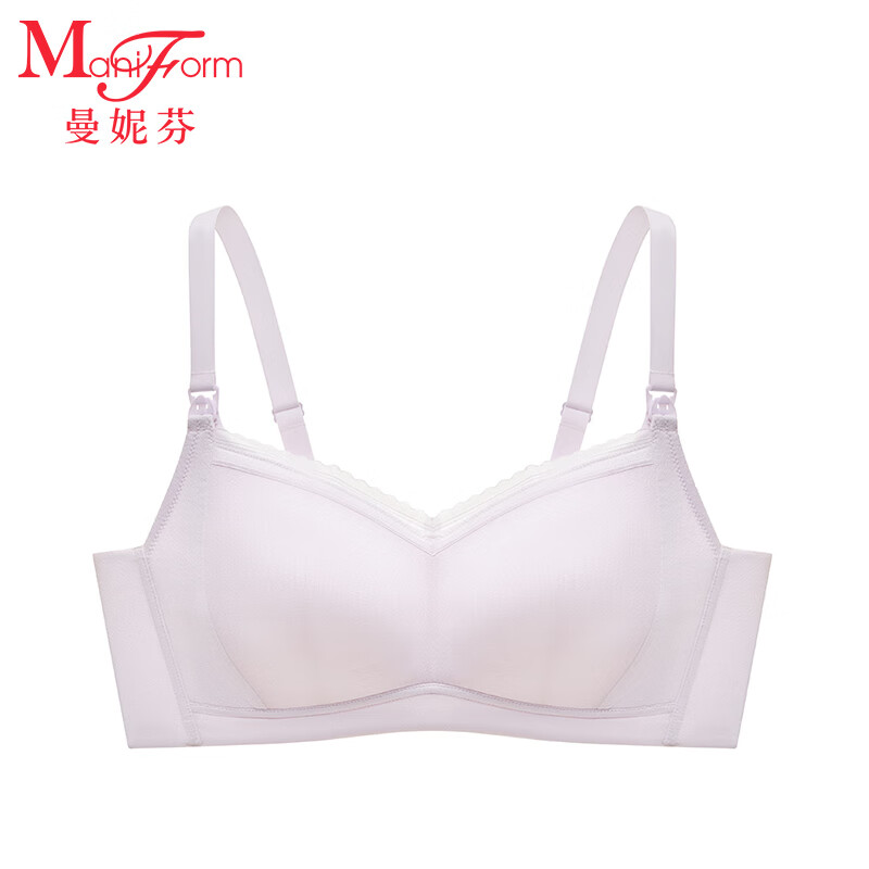 曼妮芬2025春无钢圈舒适孕哺内衣女士产前产后妈妈文胸哺乳胸罩 090 紫色 L 165/100