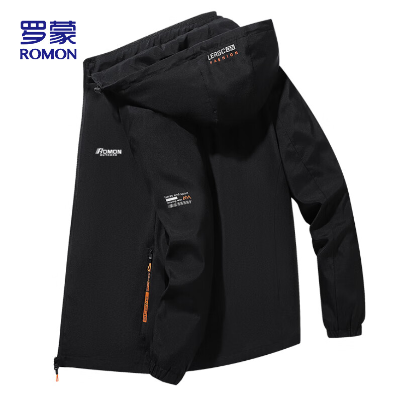 罗蒙（ROMON）夹克男士外套春秋季潮流青年商务休闲上衣连帽百搭男装MK53黑色X