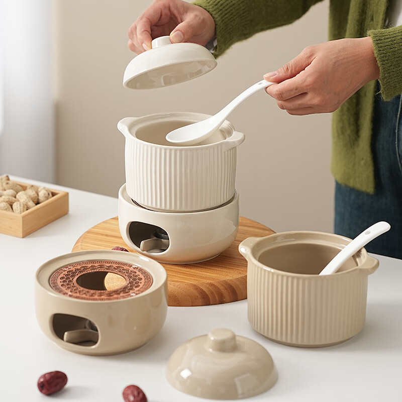 LZJV瓦罐煨汤沙县小吃商用保温底座配保温炉老式炖罐家用炖盅陶瓷带盖 炖盅-奶白色【l】 45000cm