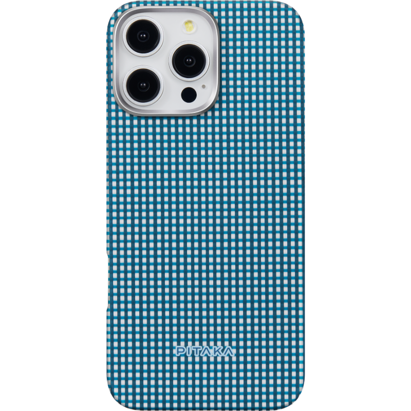 PITAKA适用苹果iPhone16Pro手机壳MagSafe磁吸凯夫拉芳纶碳纤维纹高级超薄格子壳上下包保护套冰海