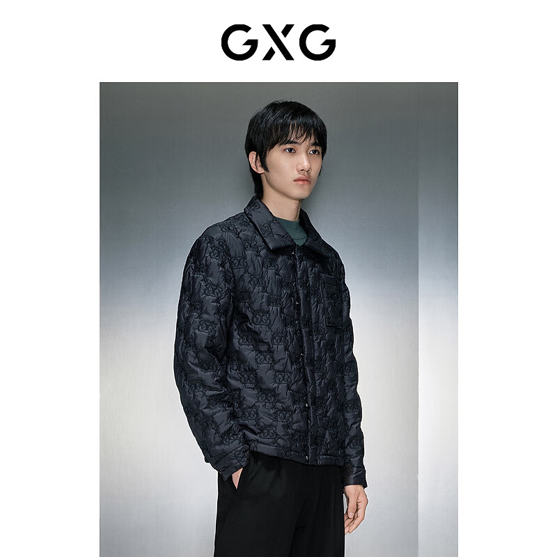 GXG奥莱 黑色零压翻领棉夹克 2023年冬季新品GEX12128144 黑色 165/S