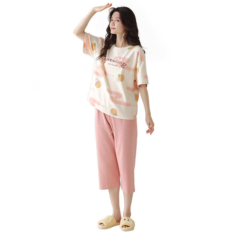 百亿补贴:芬腾可安(FENTENGCARE)女士睡衣女100%纯棉夏季短袖七分裤家居服可外穿圆领休闲套装Q272.1元