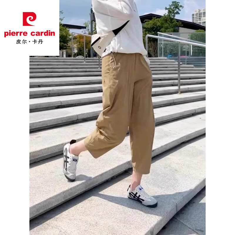 皮尔卡丹速干运动裤女夏季大尺码胖MM高腰显瘦宽松休闲裤薄款九分哈伦萝卜 藏青色【慵懒风/女士/垂坠感/时 L 建议100-120斤