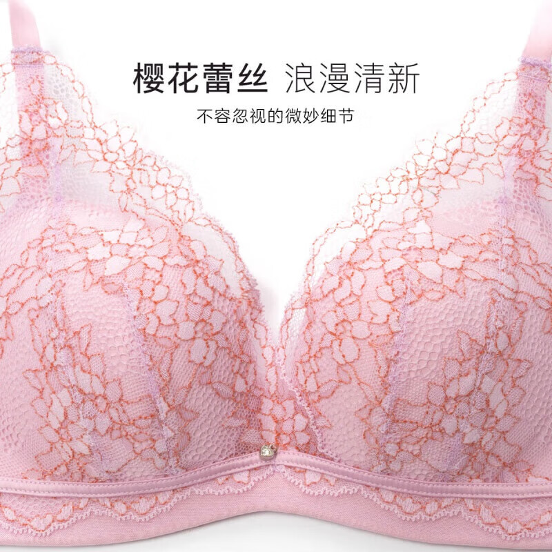 欧迪芬(Ordifen)内衣女性感深V樱花蕾丝无钢圈小胸聚拢文胸侧收副乳送女友 纯莼紫 XB2103/XB2104 75B