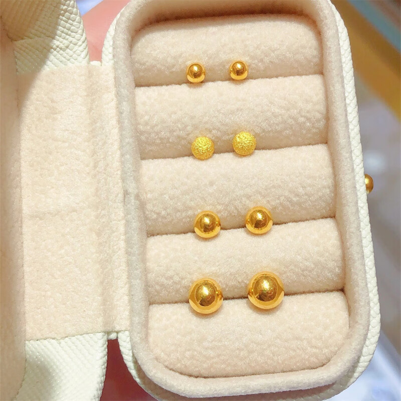 轩玖越南沙金耳钉敏小金豆豆女银耳针养耳洞18k 3mm光面小金豆一对 京东折扣/优惠券