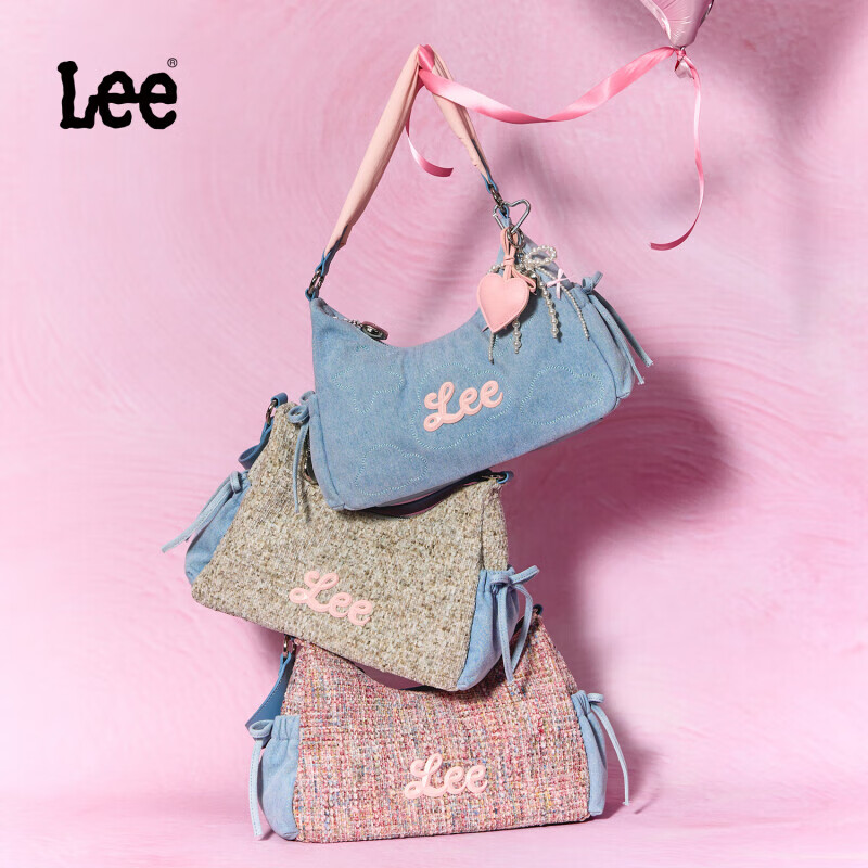 LEE2025新款云吞包手提单肩托特腋下饺子月牙女包上课通勤大学生书包 浅蓝配粉色
