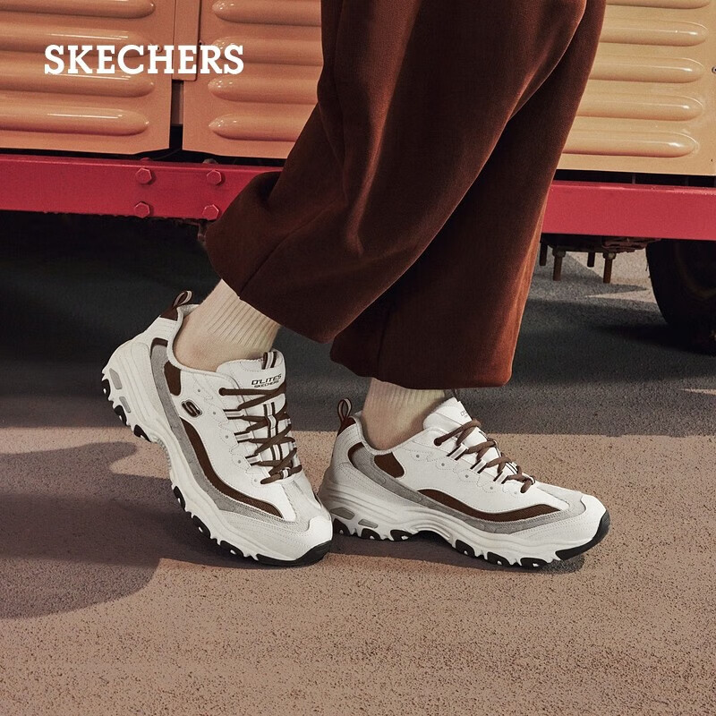 斯凯奇（Skechers）男女撞色情侣款舒适潮流休闲运动老爹鞋894282 男款-乳白色/棕色/OWBR 42