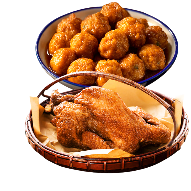 同庆楼红烧迷你狮子头500g 老卤烧鸡700g组合装 加热即食 半成品