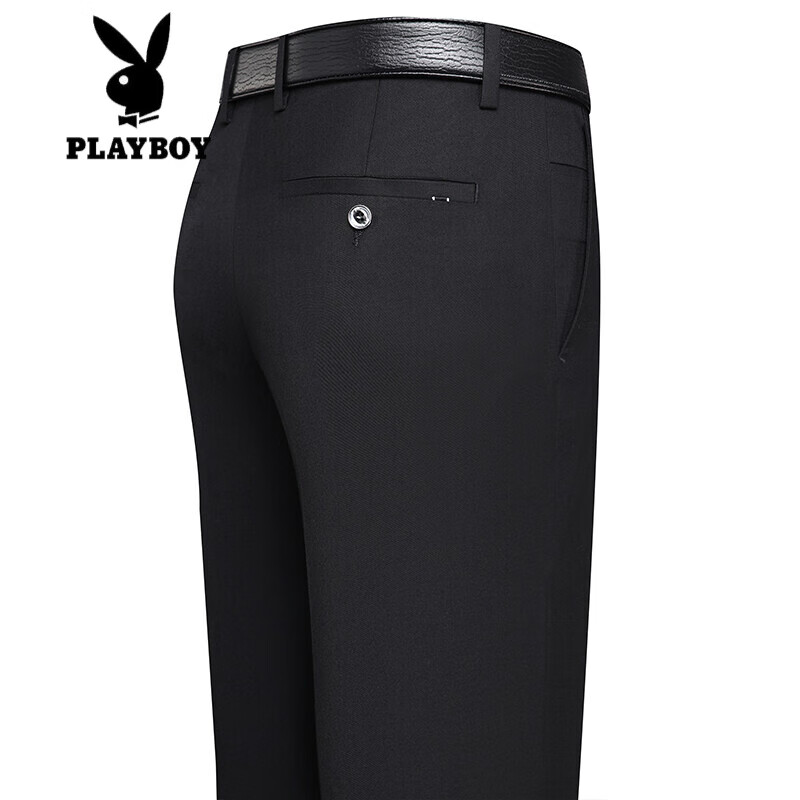 花花公子（PLAYBOY）男士西褲2025春夏新款薄款免燙直筒褲高質(zhì)感中年商務(wù)休閑中腰男褲 黑色 38