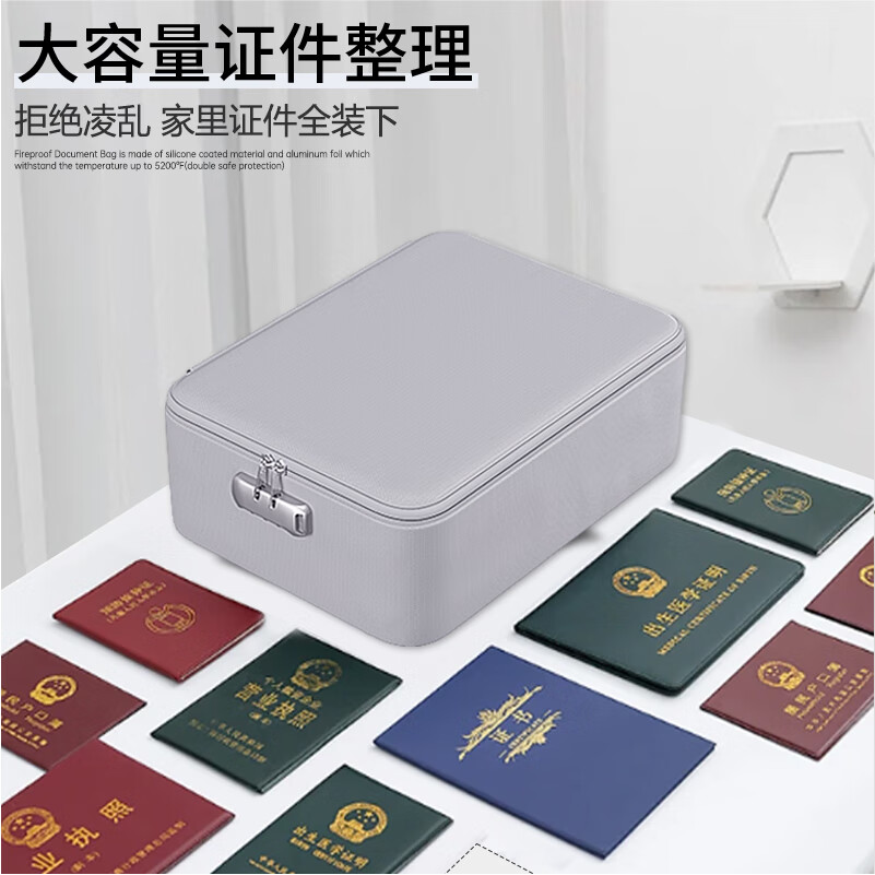 绝火证件收纳包家庭多功能大号证件箱收纳包旅行证件箱带锁密码盒收纳 银灰色升级款 36*27*10cm
