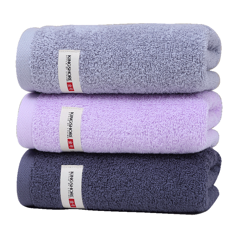 金号7A级抗菌纯棉毛巾3条装 加大加厚70*34.5cm柔软吸水洗脸洗澡 紫色+浅灰+深蓝 3条