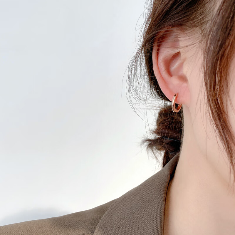 18k玫瑰金色耳环玫瑰金耳扣2025新款小耳圈女素圈圆圈 光面耳扣*玫瑰金:10mm