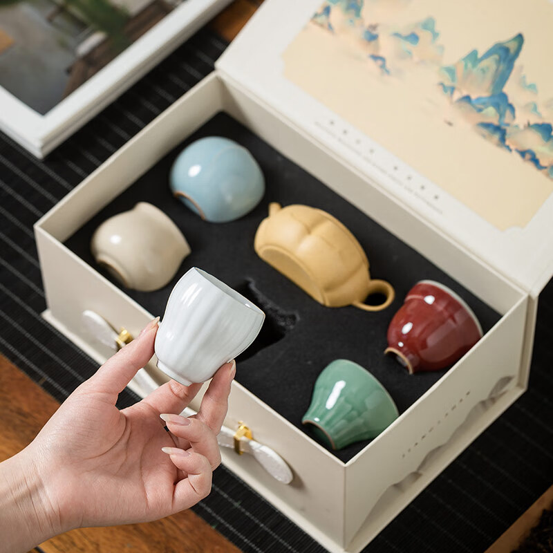 哲选 五大名窑紫砂壶汝窑茶具 泡茶套装茶具整套功夫茶具乔迁伴手礼 五大名窑-锦绣山河