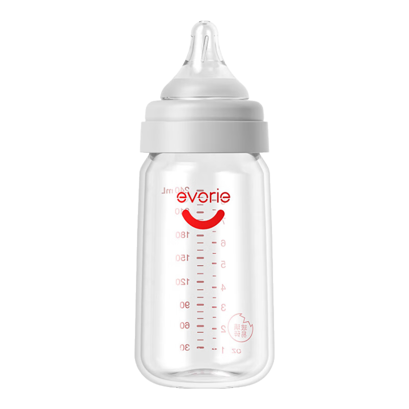 愛得利（evorie）玻璃奶瓶 寬口徑奶瓶 嬰兒奶瓶240ml (0-3個月)