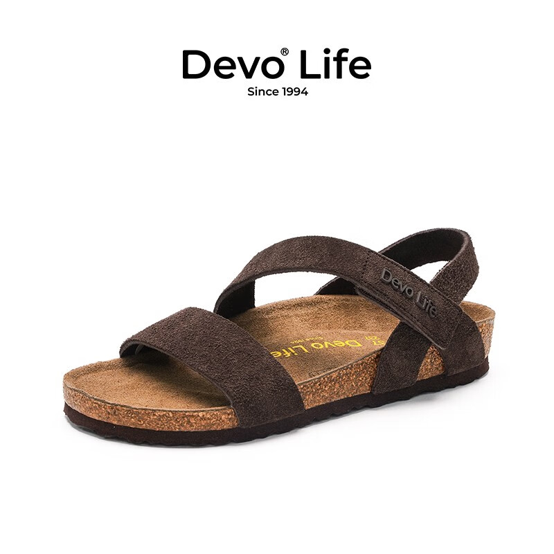 Devo Life的沃软木鞋夏季凉鞋女外穿防滑真皮时尚凉鞋夏季平跟凉拖鞋 22005 深棕反绒牛皮 38
