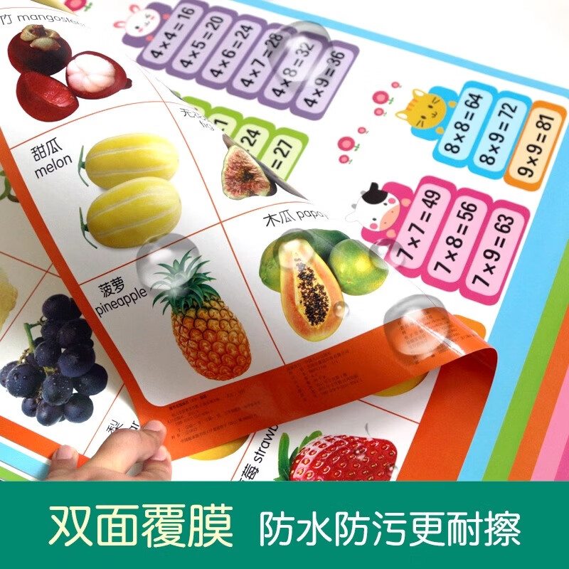 幼儿学前教育挂图(共17张)双面34页婴幼儿早教启蒙挂图认知认物书 宝宝看图识字拼音挂画 家庭早教认知墙贴