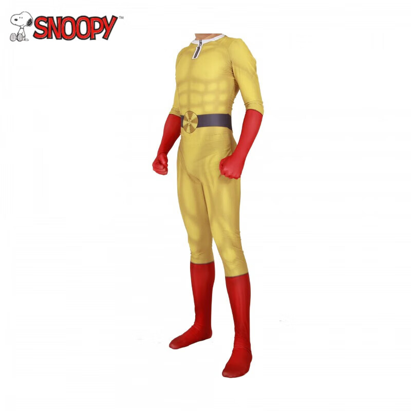 史努比（SNOOPY）一拳超人cos服琦玉戰(zhàn)斗服披風(fēng)兒童成人連體緊身衣cosplay服裝 琦玉連體衣(萊卡面料) 100 身高-110cm