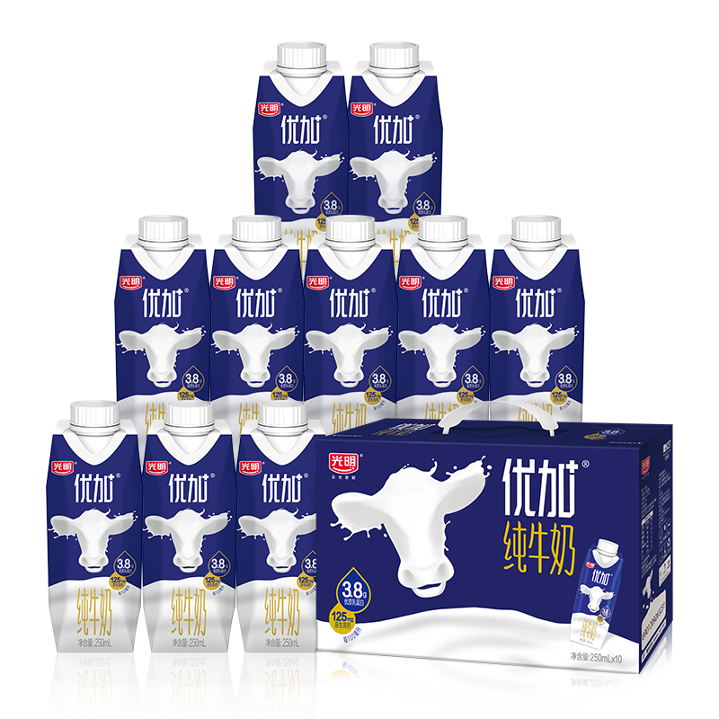 光明优加3.8g蛋白纯牛奶100%生牛乳 梦幻盖牛奶250ml*10盒送礼
