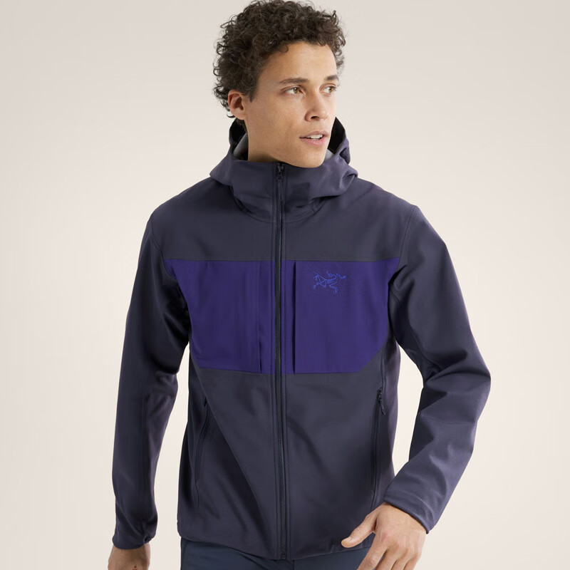 始祖鸟（ARC'TERYX）买手代购Gamma MX Hoody 男士户外薄绒保暖防风雨软壳连帽冲锋衣 Black/Sapphire/Soul 电光紫 XS