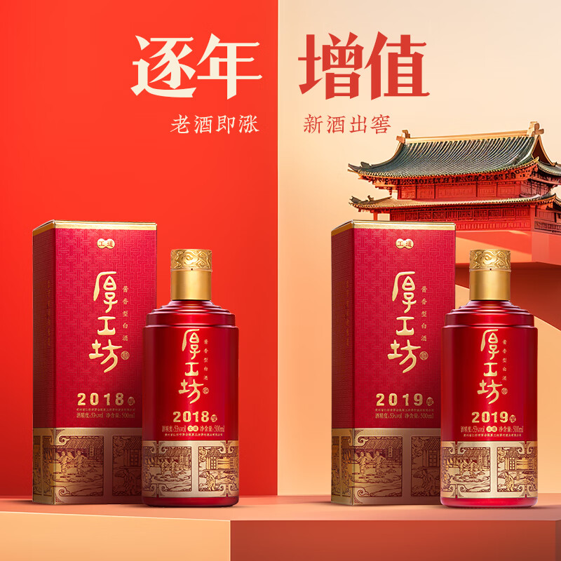 厚工坊【爆款口粮】工道2019 酱香型53度白酒 贵州酱酒大曲坤沙酒纯粮酒 53度 500mL 1瓶 (工道2019单支)