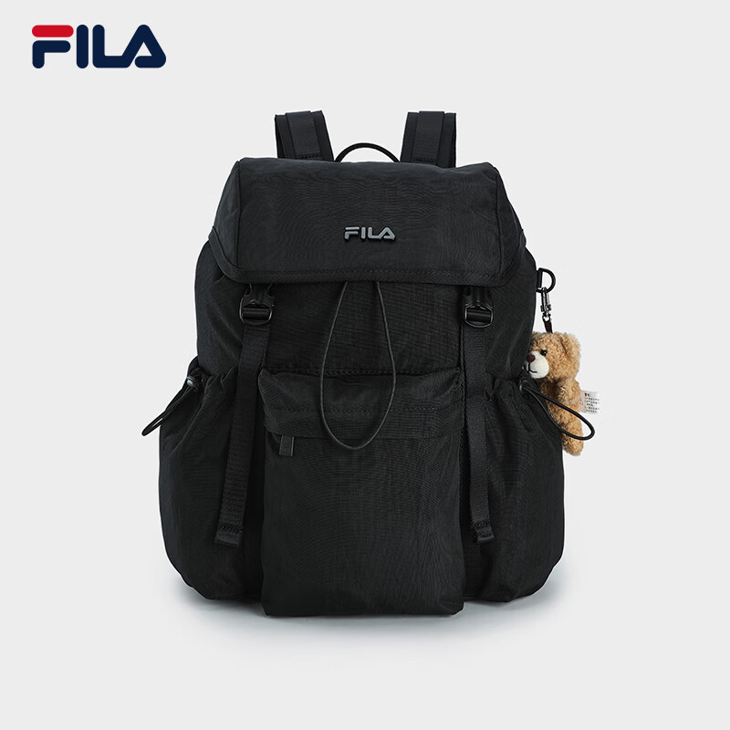 FILA 斐樂(lè)官方情侶款背包2025夏季新款時(shí)尚休閑雙肩包書(shū)包電腦包 正黑色-BK XS