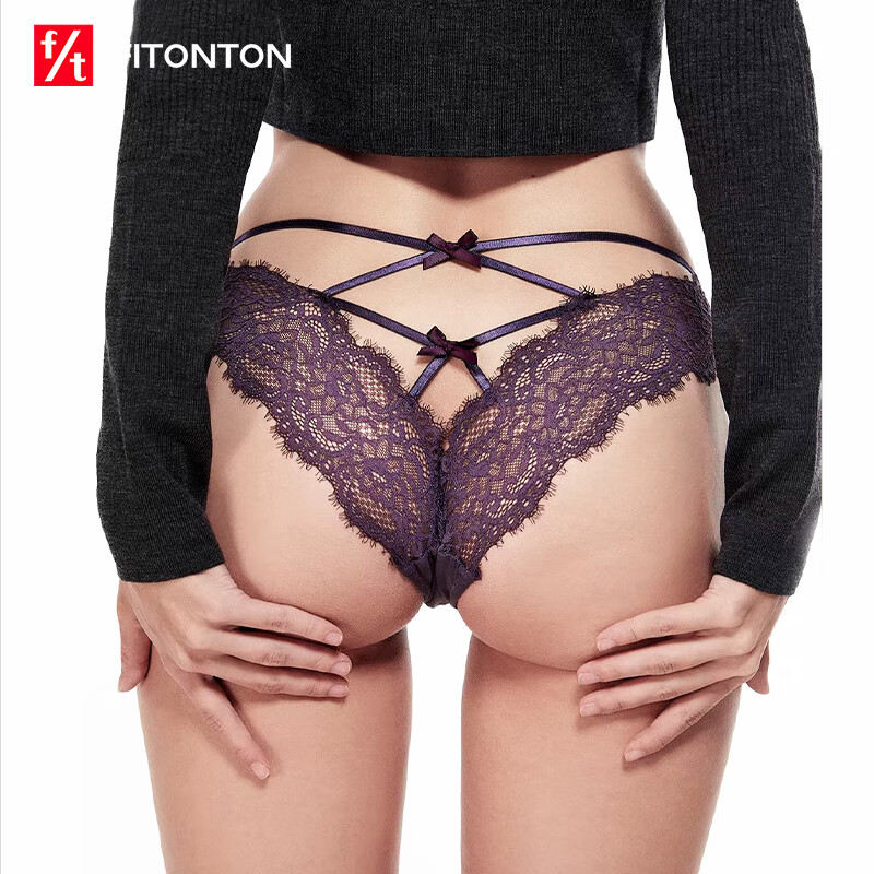 FitonTon2条装性感内裤女法式蕾丝蝴蝶结内裤女低腰镂空纯欲少女三角裤头