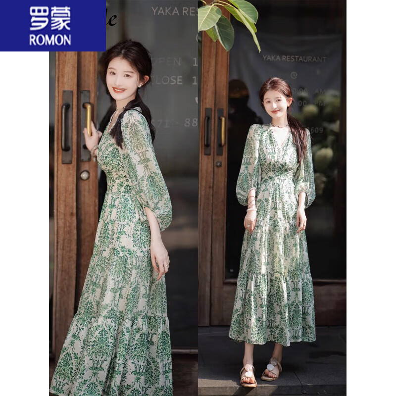 ���ɣ�ROMON������ȹŮװ���ļ�2024���¿��ʱ����������С���»�԰�黨ȹ�� ��ɫ L