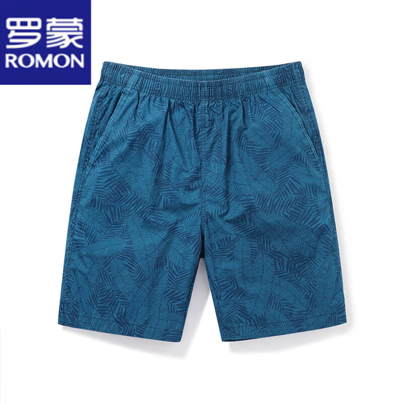 羅蒙（ROMON）純棉短褲男2025年新款寬松馬褲夏季薄款休閑中褲五分褲子男大褲衩 9215 上青色 2XL 建議150-175斤