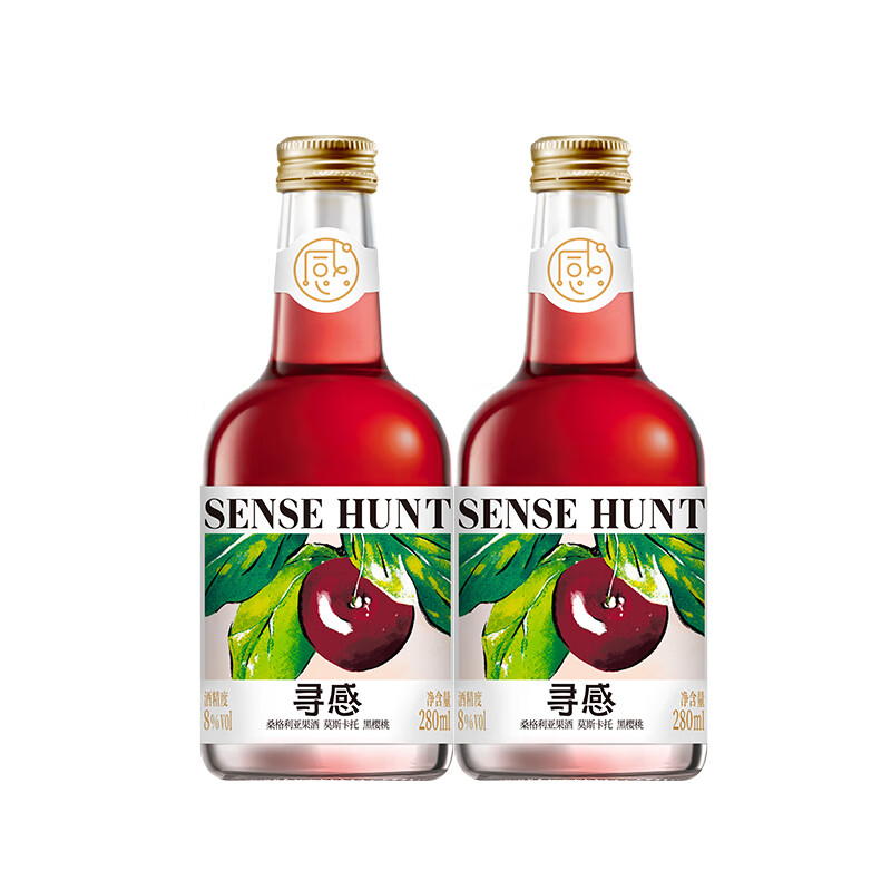 尋感（XUNGAN）果酒水果酒女士低度微醺少女小甜酒桑格利亞低度櫻桃酒圣誕節 黑櫻桃果酒*2瓶