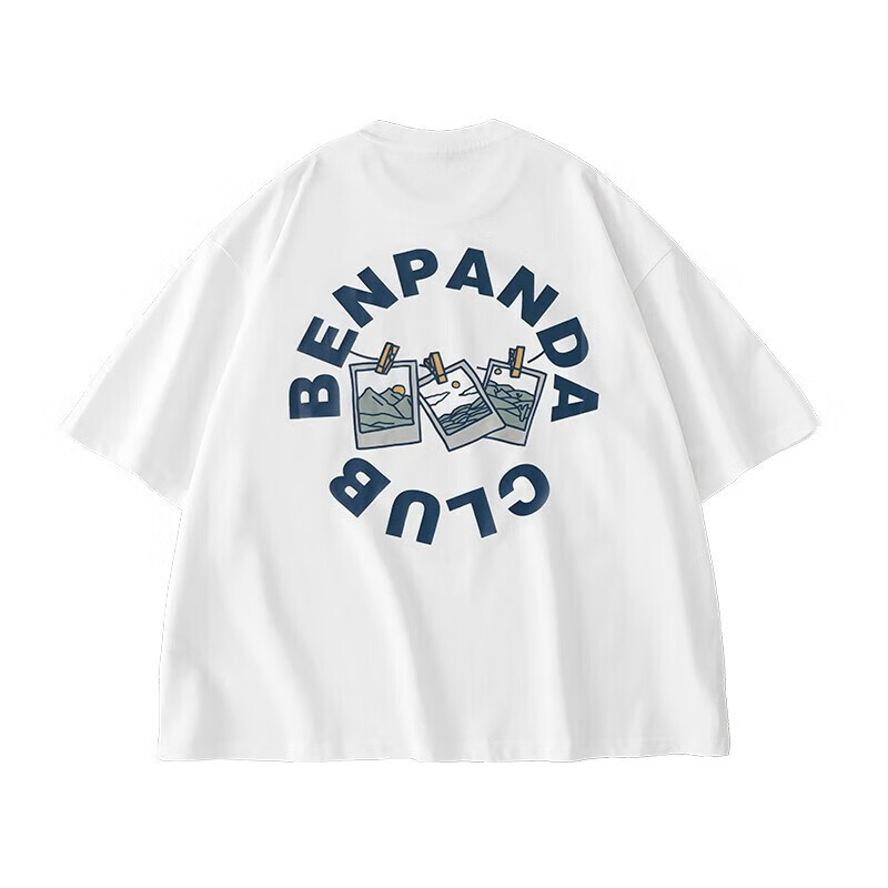 ben.panda熊猫本短袖男225g圆领印花t恤  白色 m