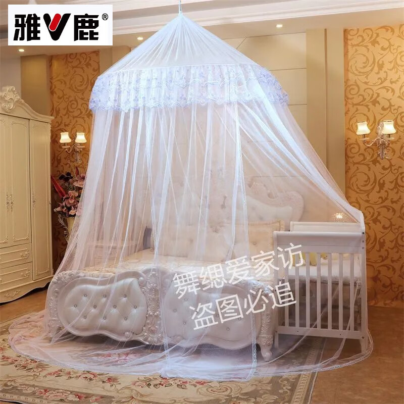 雅鹿子母圓床蚊帳圓頂?shù)蹴數(shù)鯍焓郊哟蠹訉捚唇哟参脦す黠L落地加長 A類超柔白色【超大頂1.8】帶花邊 2.0m-3.5米拼接床 榻榻米專用