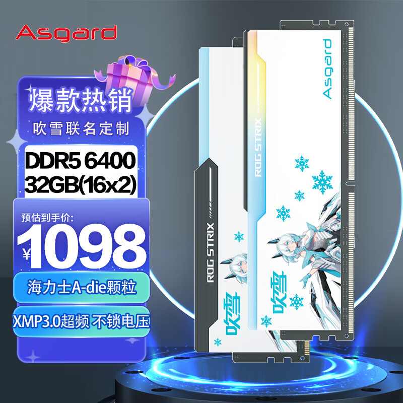 阿斯加特（Asgard）32GB(16GBx2)套装 DDR5 6400 台式机内存 吹雪联名款 RGB灯条 海力士A-die颗粒(CL32)