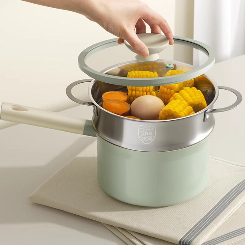 欧菲斯奶锅不粘锅陶瓷婴儿辅食锅一人食家用多功能热奶锅 锅+盖+蒸屉 18cm 2.2L