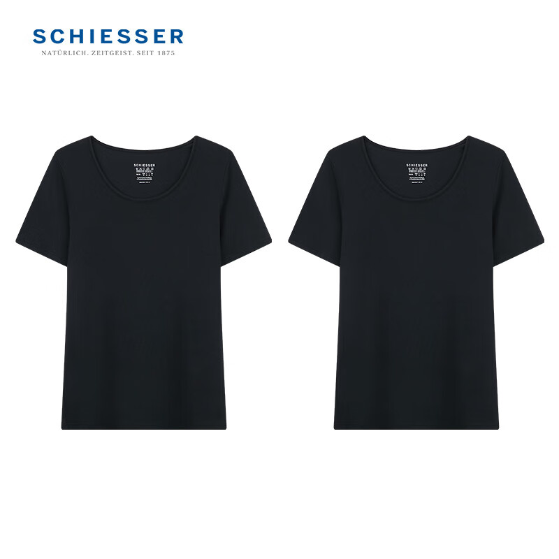 舒雅(Schiesser)女士莫代尔圆领打底短袖睡衣上装【同色2件装】E0/19962M 黑色 L