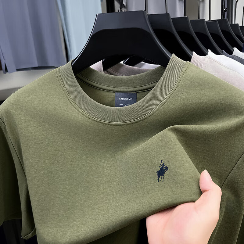 老爷车（LAOYECHE）中年男士短袖T恤男夏季薄款纯色休闲刺绣圆领半袖宽松上衣男 AS2505-1白色 L 推荐115-135斤