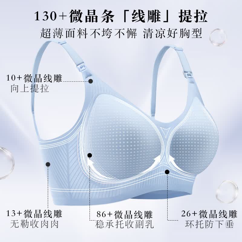 海狸嗨哩（McHiley）哺乳内衣夏季薄款防下垂聚拢产后喂奶专用孕妇文胸怀孕期大胸罩超 海盐蓝+月光米 XXL(135-160/90B-E,95A-B)