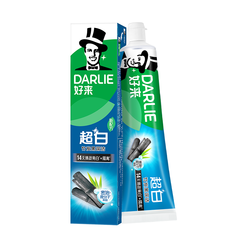 好来（DARLIE）(原黑人)超白竹炭深洁牙膏温和清新去牙渍亮白含氟190g新旧包装