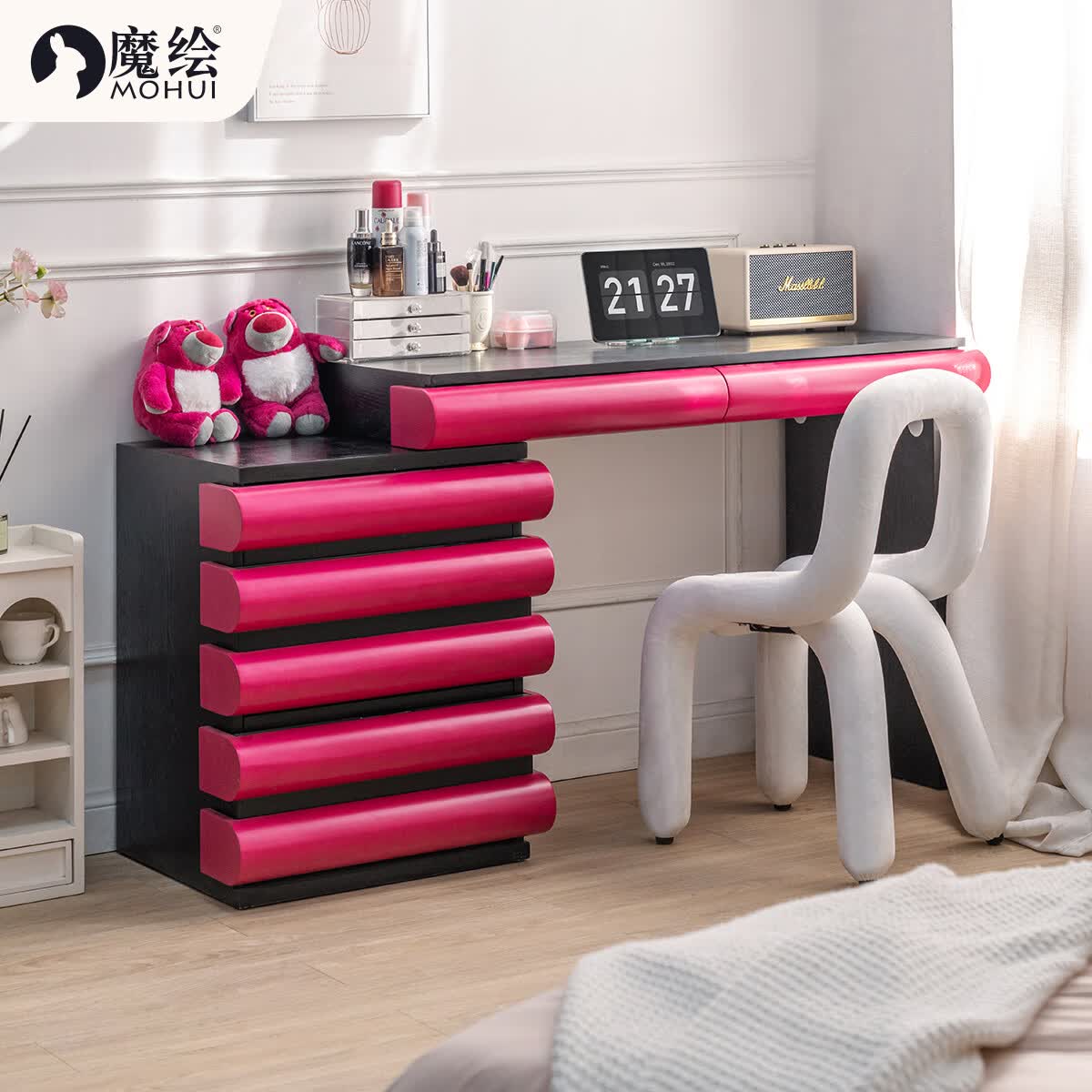 台床头柜一体卧室摩登风格化妆桌床边柜子 梳妆台 斗柜组合【右妆台】