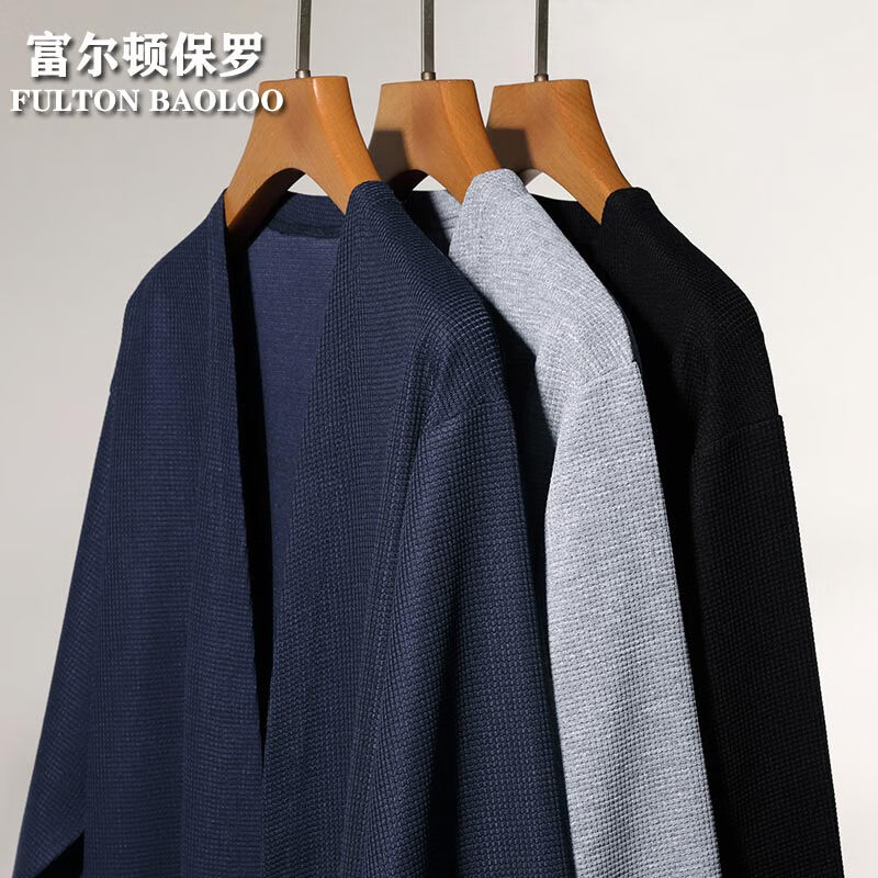 FULTON BAOLOO 富尔顿保罗男士开衫2025年春秋季纯色简约外套男装中青年时尚休闲百搭毛衣服 黑色 M (165) (建议100到120斤穿)
