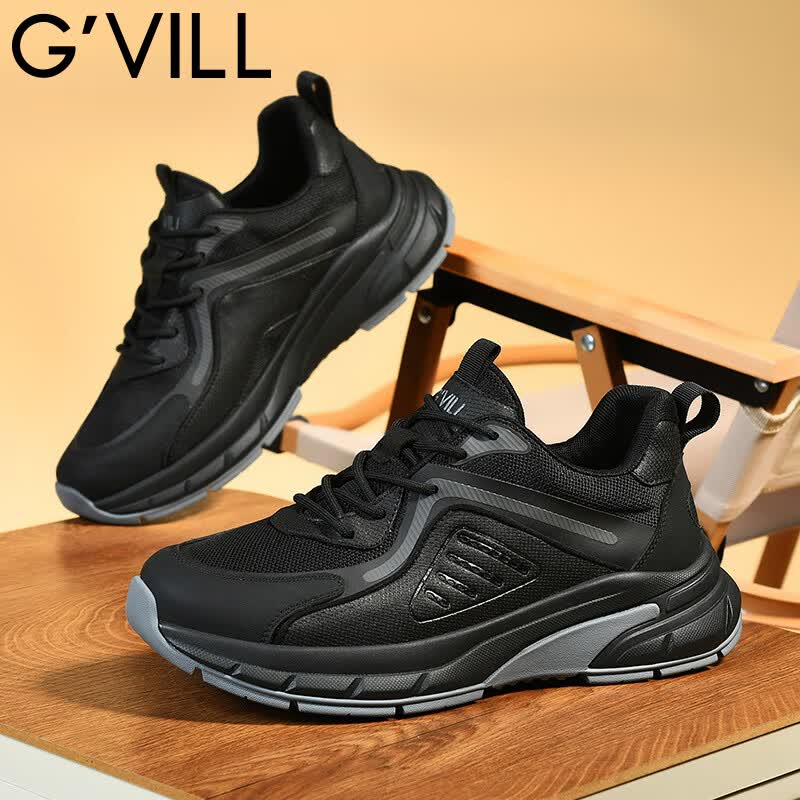 贵之步秋冬季男鞋新款软底防滑舒适真皮休闲鞋缓震商务皮鞋厚底增高 黑色 （G902) 43 （皮鞋码）