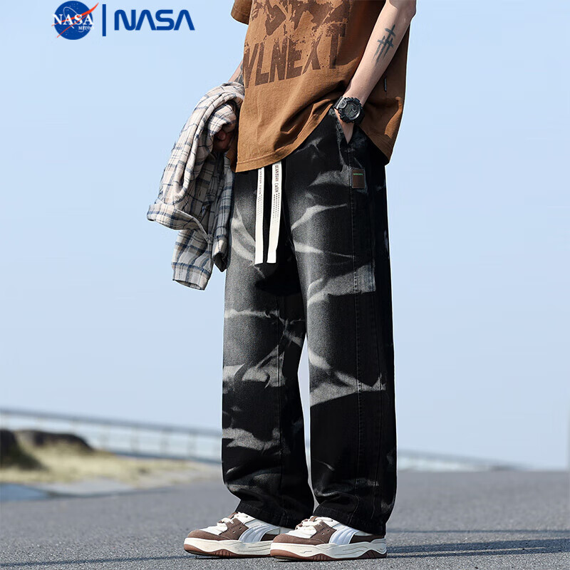 NASAMITOO美式工装牛仔裤男2025新款直筒宽松阔腿休闲长裤子 黑色 XL