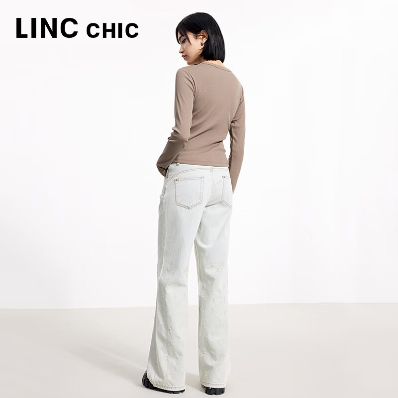 金羽杰2025年春季新品圆领长袖印花T恤女士短款紧身内搭上衣S251FK077Y 咖色 S 适合95斤以下