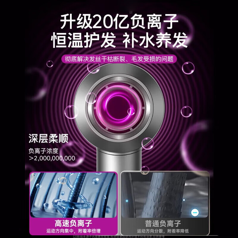 森系高速无叶吹风机【3C认证华强北顶配1:1】新二代家用负离子风筒理发廊酒店大功率静音不伤发 玫红色 单风嘴丨20亿水润负离子恒温护发 原装1