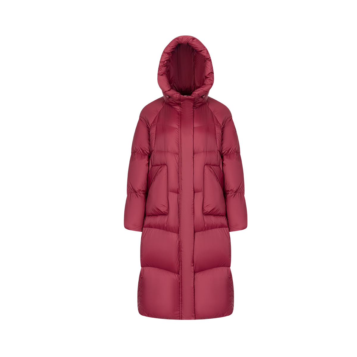 艾萊依長款鵝絨服女休閑保暖可脫卸u型枕通勤保暖羽絨服冬 伯爵紅XS