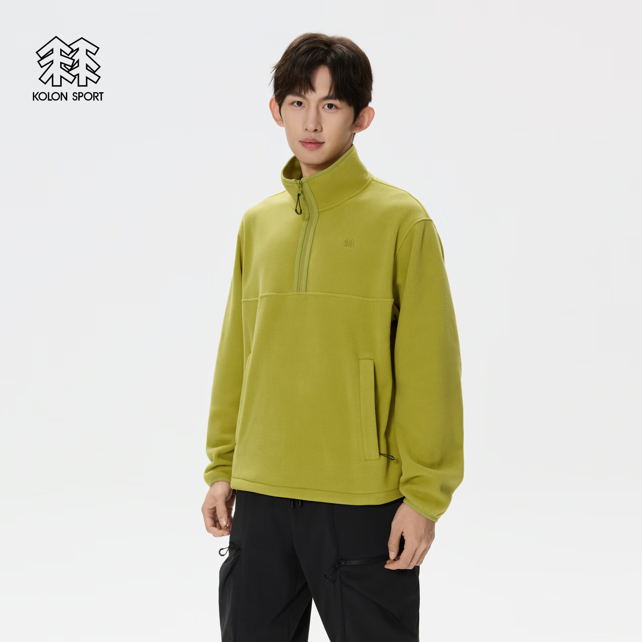 KOLON SPORT/可隆抓绒卫衣 男女同款户外露营春刺绣保暖长袖上衣 LUZT5ST522-YG 黄绿色 M 170/92A