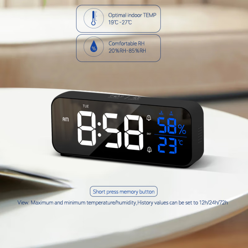 创意多功能电子闹钟LED静音电子钟镜面学生时钟创意座钟贪睡功能 8820A白色